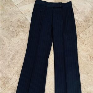 BCBG navy blue with fine stripes. Size 2?with 2” slits on the side bottom